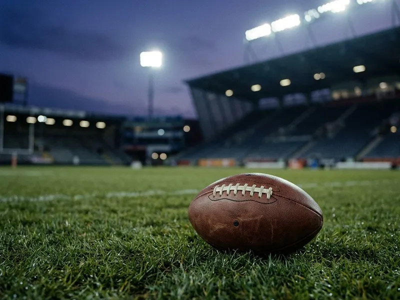 Football stadium under lights before kickoff