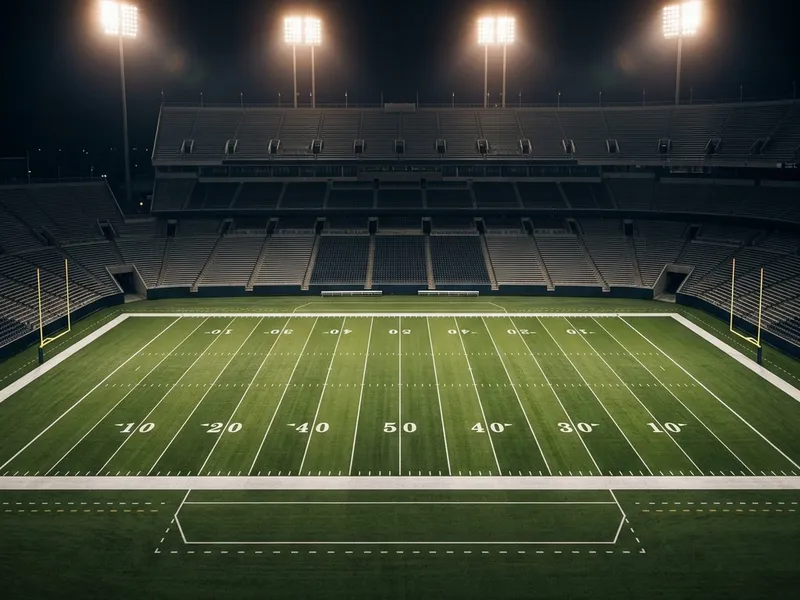 American football on a stadium field under floodlights