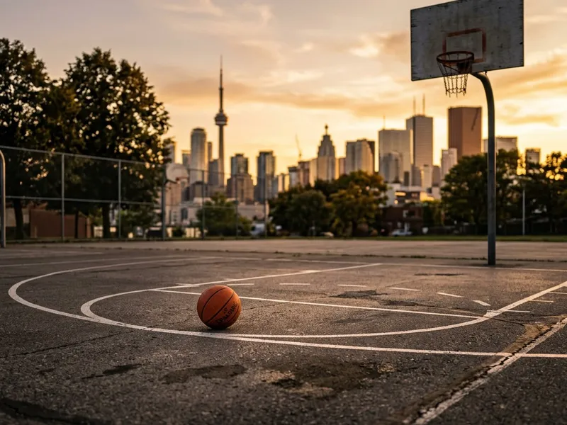Basketball arena court in red team colours